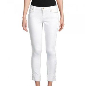 Karl Lagerfeld 16 NEW Womens White Fringe Cropped Jeans Cuffed